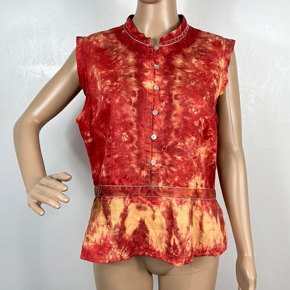 Richard Malcolm Linen Tie Dye Sleeveless High Neck Top Size XL